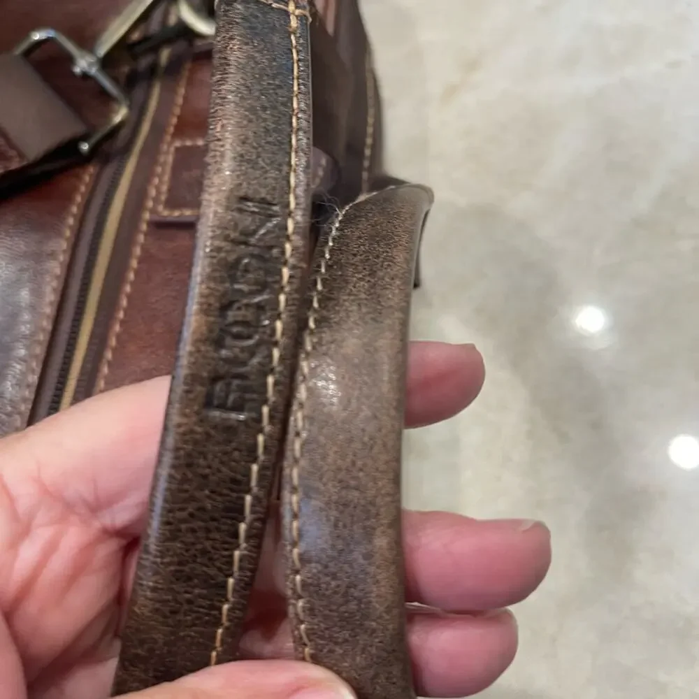 Boconi Zipster Brown weathered Leather Briefcase with Adjustable Straps